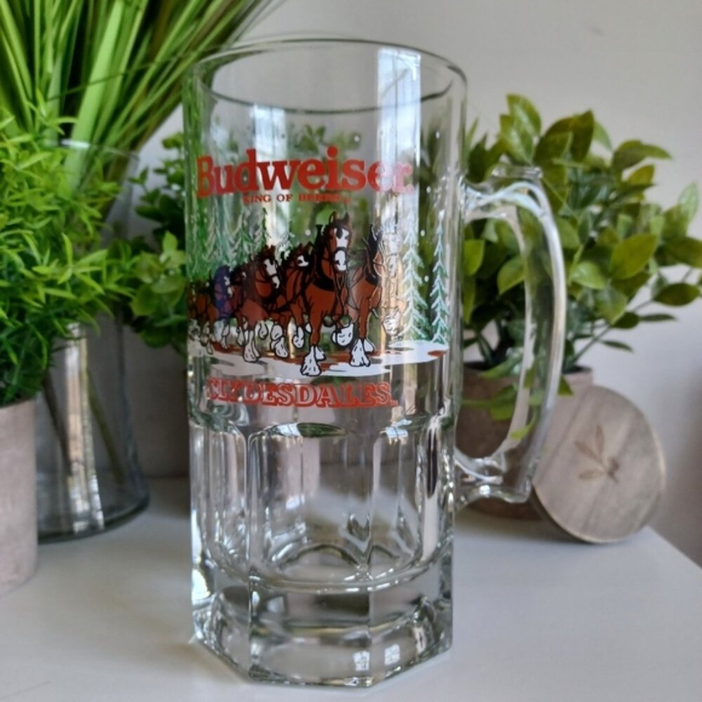 Vintage 1989 Budweiser Clydesdale Horses Christmas Holiday Beer Mug | 32oz
